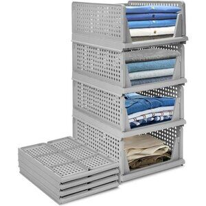 Stackable Folding Plastic Drawer Organizers Closet Storage Bins 4 Pack